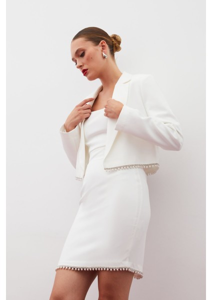 Aksesuarlı Kısa Ceket - Ekru modelleri