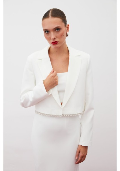 Aksesuarlı Kısa Ceket - Ekru fırsatları