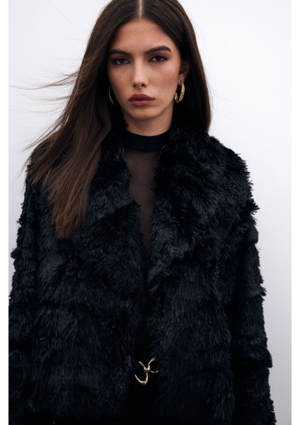 Yakalı Peluş Ceket - Siyah modelleri