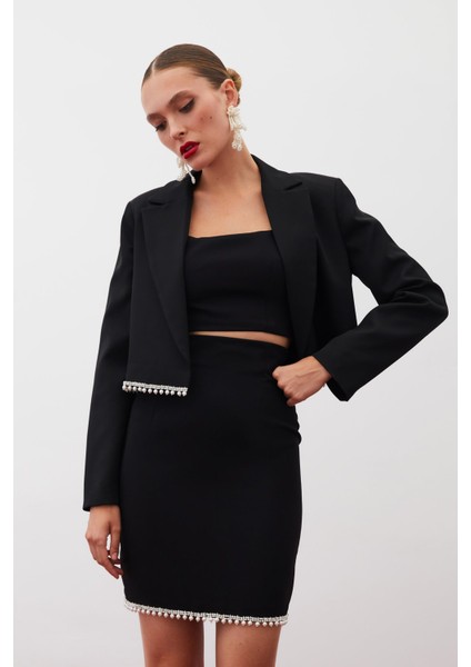 Aksesuarlı Kısa Ceket - Siyah modelleri