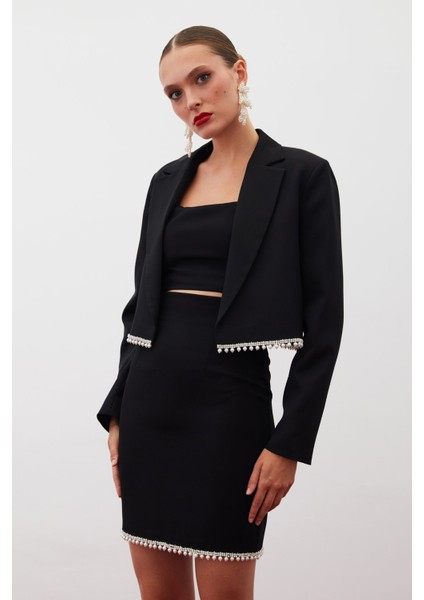 Aksesuarlı Kısa Ceket - Siyah indirimleri