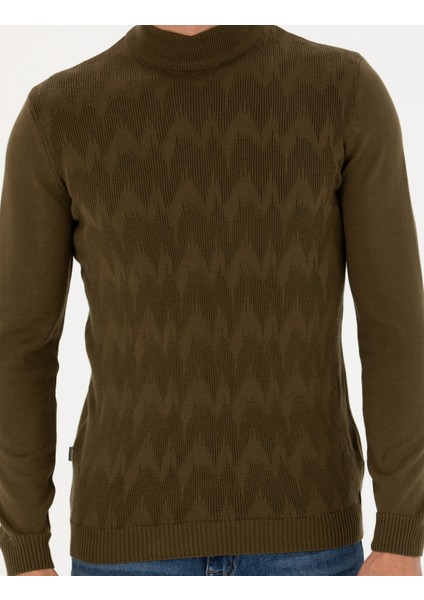 Erkek Haki Slim Fit Yarım Balıkçı Yaka Triko Kazak 50278099-VR027