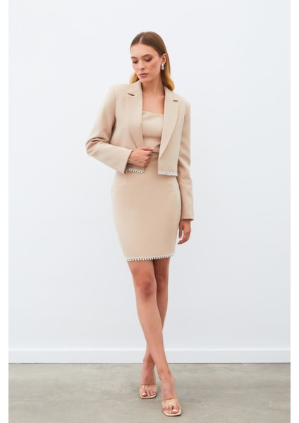 Aksesuarlı Kısa Etek - Bej fırsatları