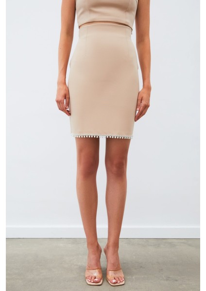 Aksesuarlı Kısa Etek - Bej indirimleri
