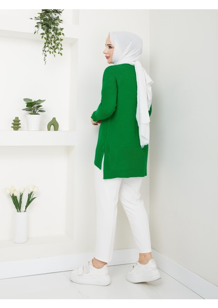 Fitilli Triko Kadın Tunik - Yeşil - 2124