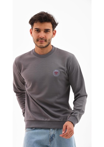 Erkek Koyu Gri Mare Jaker Kumaş Bisiklet Yaka Uzun Kollu Sweatshirt - 7656 fiyatları