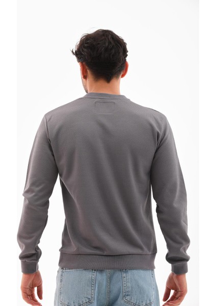 Erkek Koyu Gri Mare Jaker Kumaş Bisiklet Yaka Uzun Kollu Sweatshirt - 7656 fırsatları