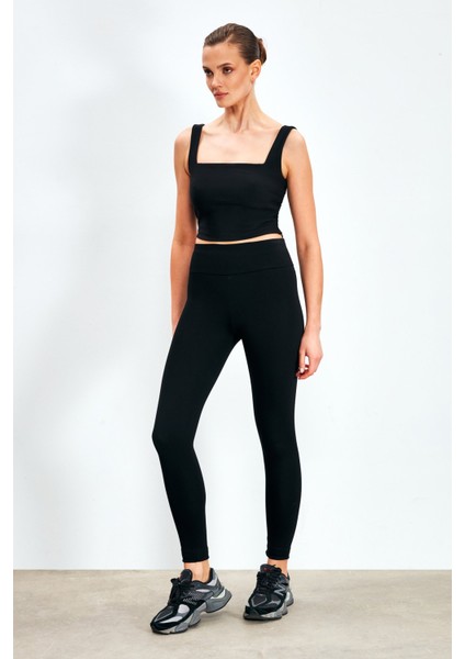 Kalın Kemerli Tayt - Siyah