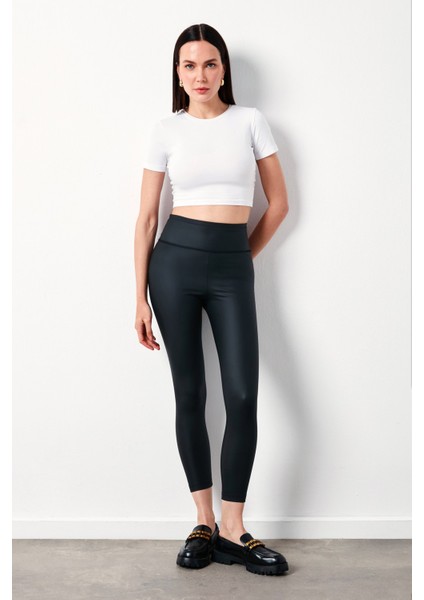 Yüksek Bel Deri Tayt - Siyah fiyatları