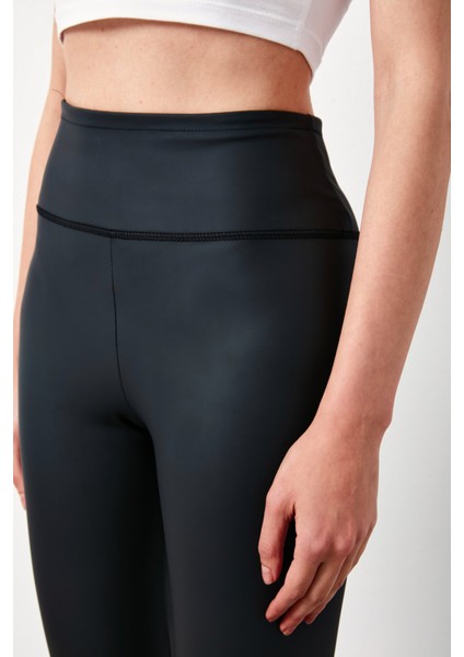 Yüksek Bel Deri Tayt - Siyah fırsatları