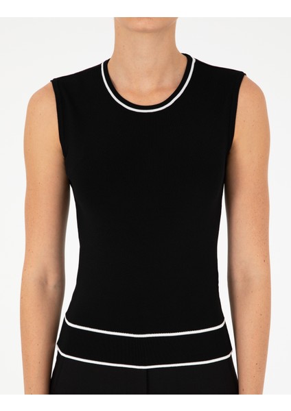 Kadın Siyah Slim Fit Triko Bluz 50296459-VR046