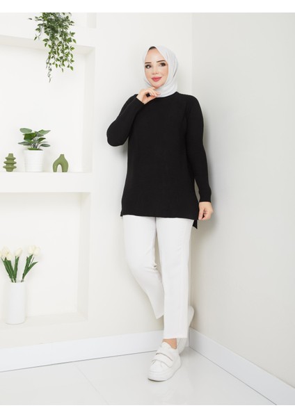 Fitilli Triko Kadın Tunik - Siyah - 2124