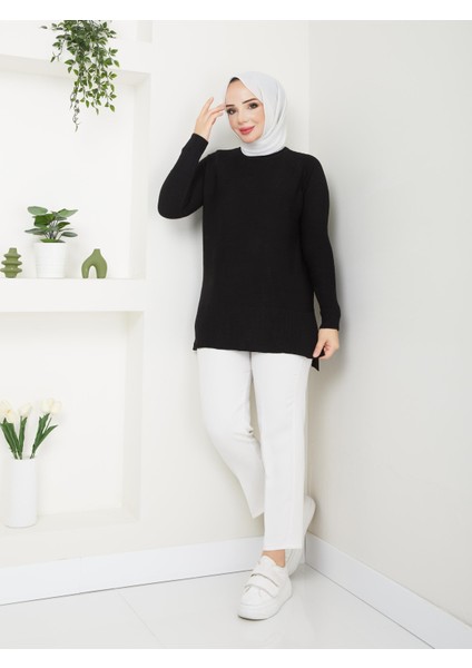 Fitilli Triko Kadın Tunik - Siyah - 2124