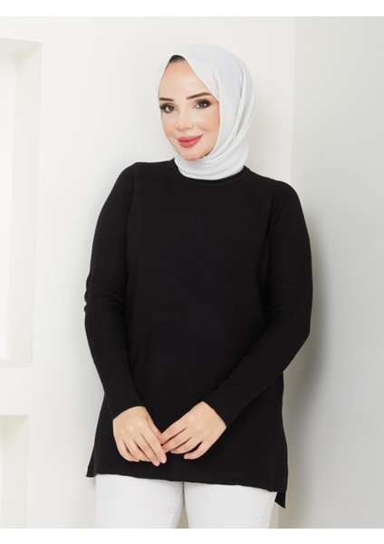 Fitilli Triko Kadın Tunik - Siyah - 2124