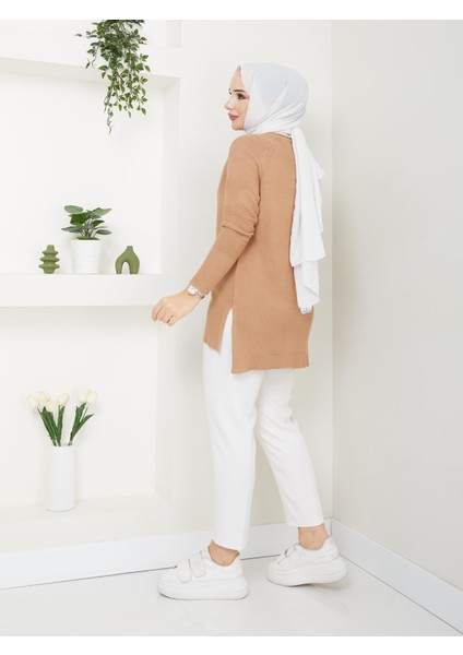 Fitilli Triko Kadın Tunik - Bisküvi - 2124