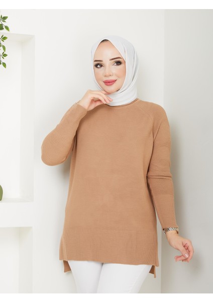 Fitilli Triko Kadın Tunik - Bisküvi - 2124