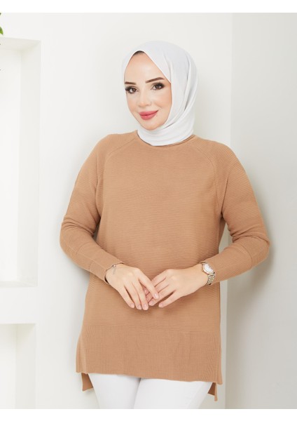 Fitilli Triko Kadın Tunik - Bisküvi - 2124