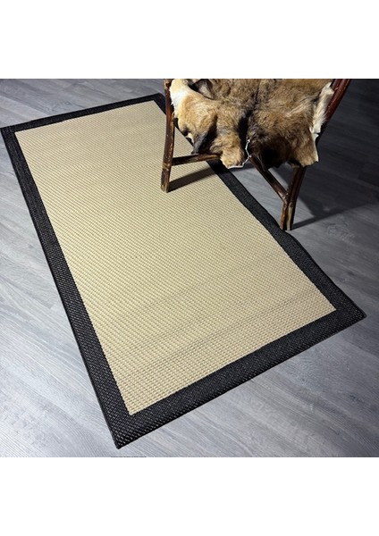 JS9716 Jüt Sisal Bej Siyah Makine Halısı