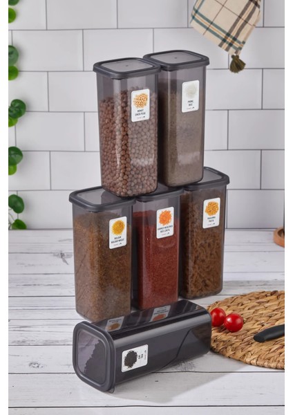 Emilia 6'li 12 Parça Kare Erzak ve Bakliyat Saklama Kabı Antrasit 6x1.90 Lt Bakliyat Kabı Etiketli fiyatları