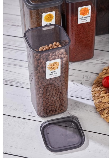 Emilia 6'li 12 Parça Kare Erzak ve Bakliyat Saklama Kabı Antrasit 6x1.90 Lt Bakliyat Kabı Etiketli modelleri
