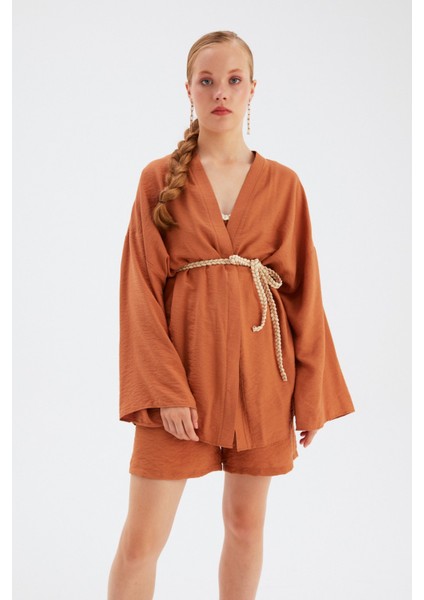 Kuşak Detaylı Salaş Kimono - TABA