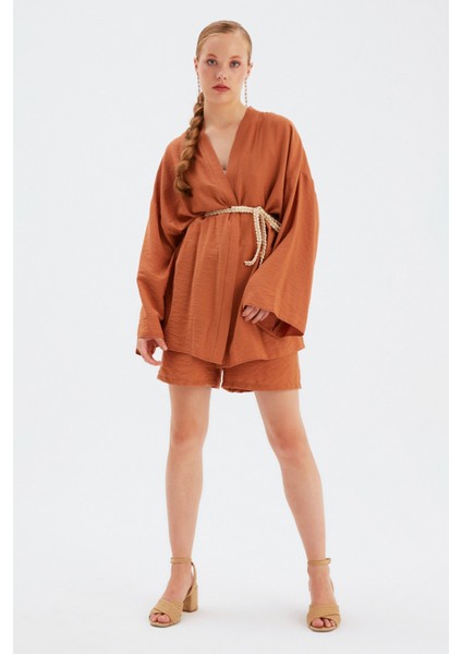Kuşak Detaylı Salaş Kimono - TABA