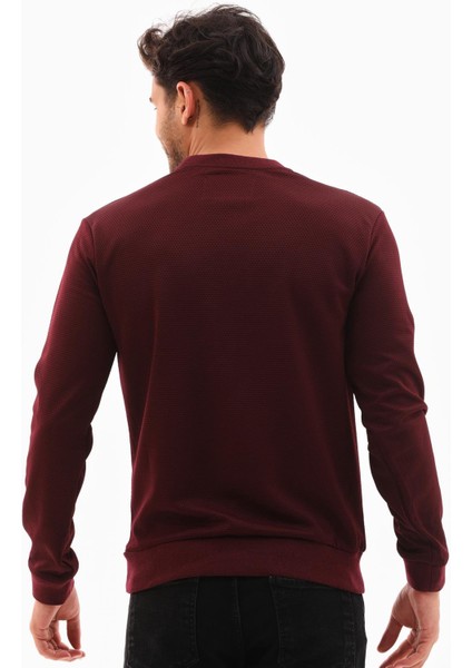 Erkek Bordo Mare Jaker Kumaş Bisiklet Yaka Uzun Kollu Sweatshirt - 7656