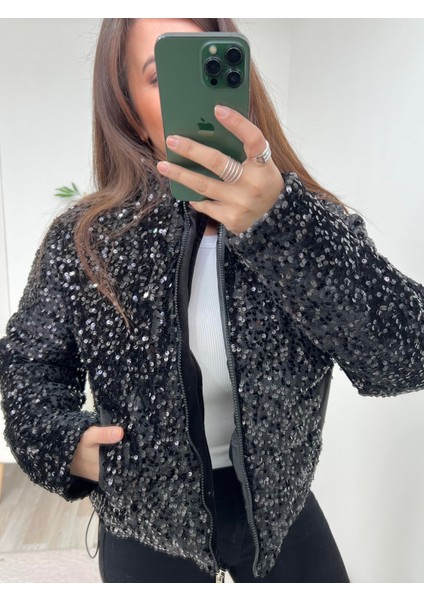 Siyah Payetli Şişme Mont fiyatları