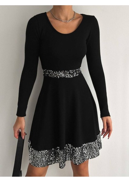 Kadın Bisiklet Yaka Beli ve Eteği Pul Payet Detay Fırsat Ürün Diz Üstü Elbise fiyatları