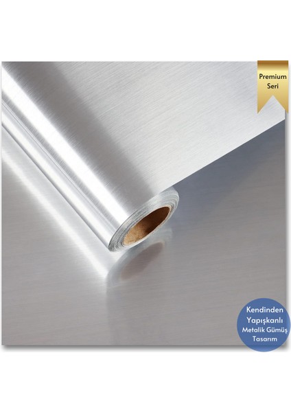 60 cm ×500 cm Kendinden Yapışkanlı Metalik Folyo Mutfak Dolap Masa Kaplama Duvar Kağıdı Silver