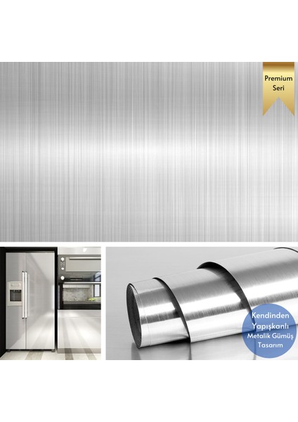 60 cm ×500 cm Kendinden Yapışkanlı Metalik Folyo Mutfak Dolap Masa Kaplama Duvar Kağıdı Silver