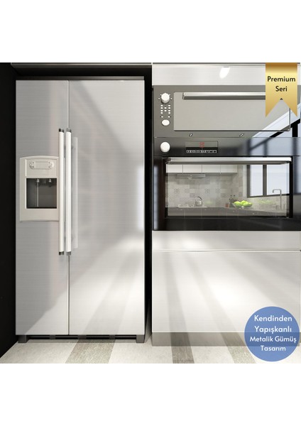 60 cm ×500 cm Kendinden Yapışkanlı Metalik Folyo Mutfak Dolap Masa Kaplama Duvar Kağıdı Silver