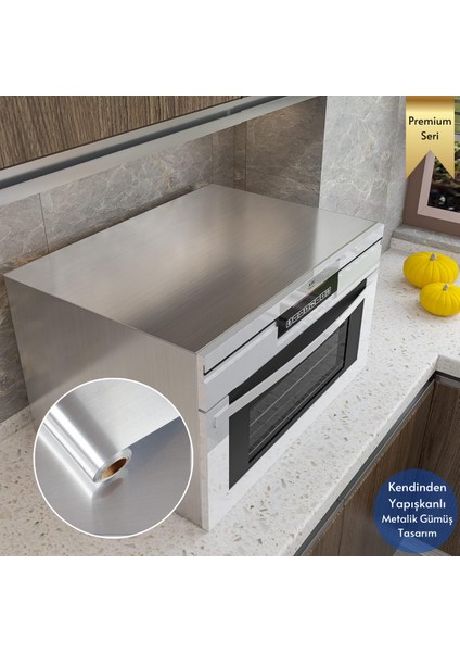 60 cm ×500 cm Kendinden Yapışkanlı Metalik Folyo Mutfak Dolap Masa Kaplama Duvar Kağıdı Silver