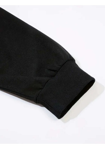 Erkek Aslan Baskılı Siyah Beyaz Gri Bisiklet Yaka Oversize Sweatshirt