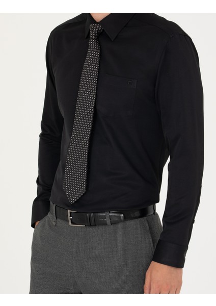Erkek Siyah Regular Fit Uzun Kollu Basic Gömlek 50277764-VR046