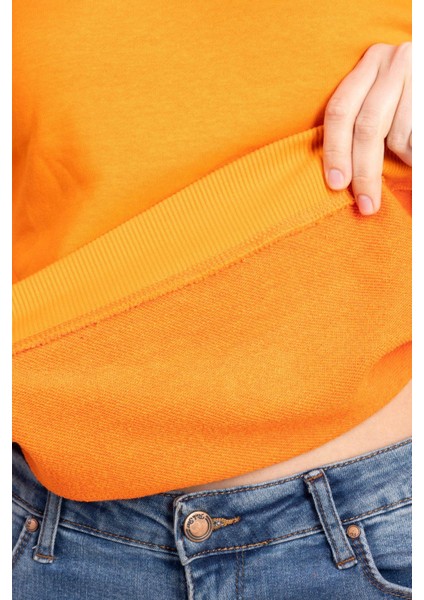 %100 Pamuk Kadın Turuncu 3iplik Basic Oversize Bisiklet Yaka Uzun Kol Sweatshirt Yüksek Kalite Oranj