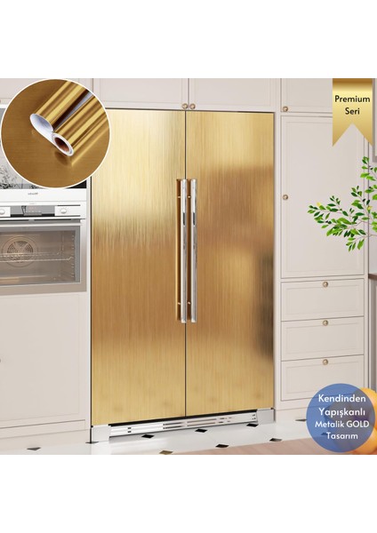 60 cm ×500 cm Kendinden Yapışkanlı Metalik Folyo Mutfak Dolap Masa Kaplama Duvar Kağıdı Gold