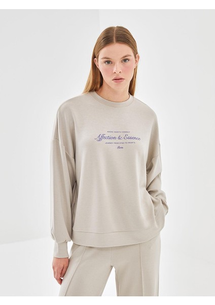 Lcw Vision Bisiklet Yaka Baskılı Oversize Kadın Sweatshirt