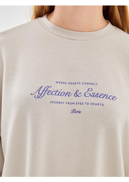 Lcw Vision Bisiklet Yaka Baskılı Oversize Kadın Sweatshirt modelleri