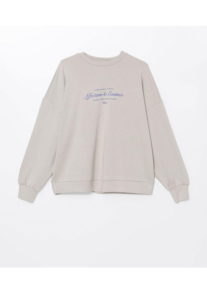 Lcw Vision Bisiklet Yaka Baskılı Oversize Kadın Sweatshirt indirimleri