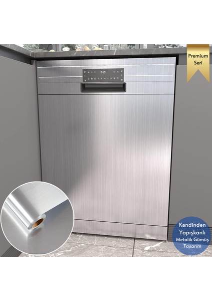 60 cm ×300 cm Kendinden Yapışkanlı Metalik Folyo Mutfak Dolap Masa Kaplama Duvar Kağıdı Silver