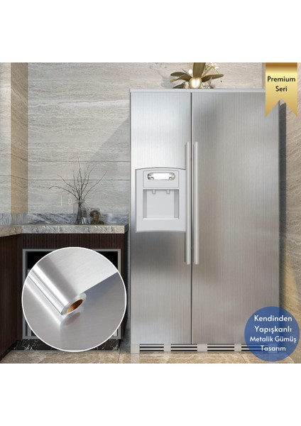 60 cm ×300 cm Kendinden Yapışkanlı Metalik Folyo Mutfak Dolap Masa Kaplama Duvar Kağıdı Silver