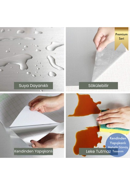 60 cm ×300 cm Kendinden Yapışkanlı Metalik Folyo Mutfak Dolap Masa Kaplama Duvar Kağıdı Silver