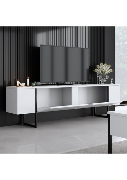 Luxe Siyah Metal Ayaklı Beyaz Tv Sehpası fırsatları