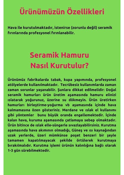 Seramik Hamuru 4000 Gr, 7li Plastik Ebeşuar (Modelaj Seti), Kesme Teli-Ipi, Guaj, Doğ