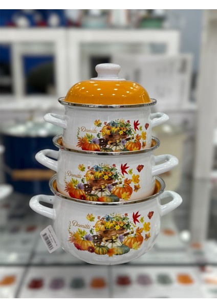 Ebru Metal Emaye 3'lü Tencere Takımı 16 Cm-18 Cm-20 cm