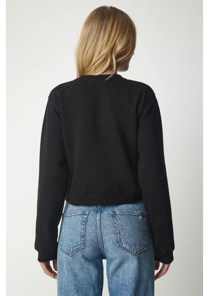 Pamuk Siyah Ultra Diagonel Şardonsuz 3 İplik Bisiklet Yaka Basic Sweatshirt fiyatları