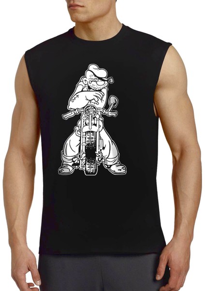 Temel Motor Siyah Kesik Kol / Kolsuz Erkek T-Shirt