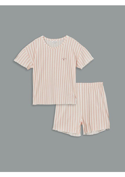 Lcw Young Bisiklet Yaka Çizgili Kadın Şortlu Pijama Takımı