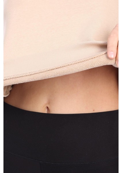 Kadın %100 Pamuk Bej Ultra Kalite Diagonel Şardonsuz 3 Iplik Bisiklet Yaka Basic Sweatshirt modelleri